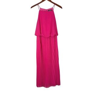 Sam Edelman Womens Pleated Midi Dress M Pink Halter Neck Chiffon Cocktail Party